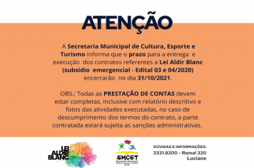 A Secretaria Municipal de Cultura, Esporte e Turismo informa