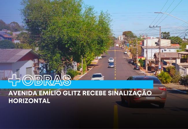 Avenida Emílio Glitz recebe sinalização horizontal