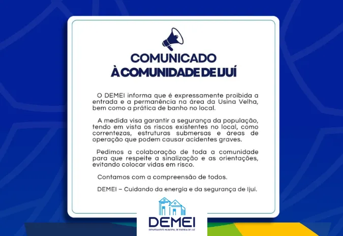 Demei alerta para perigos e reforça proibição de banho na Usina Velha