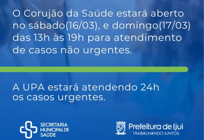 Corujão da Saúde estará aberto durante este final de semana para atendimento de casos não urgentes, das 13h às 19h