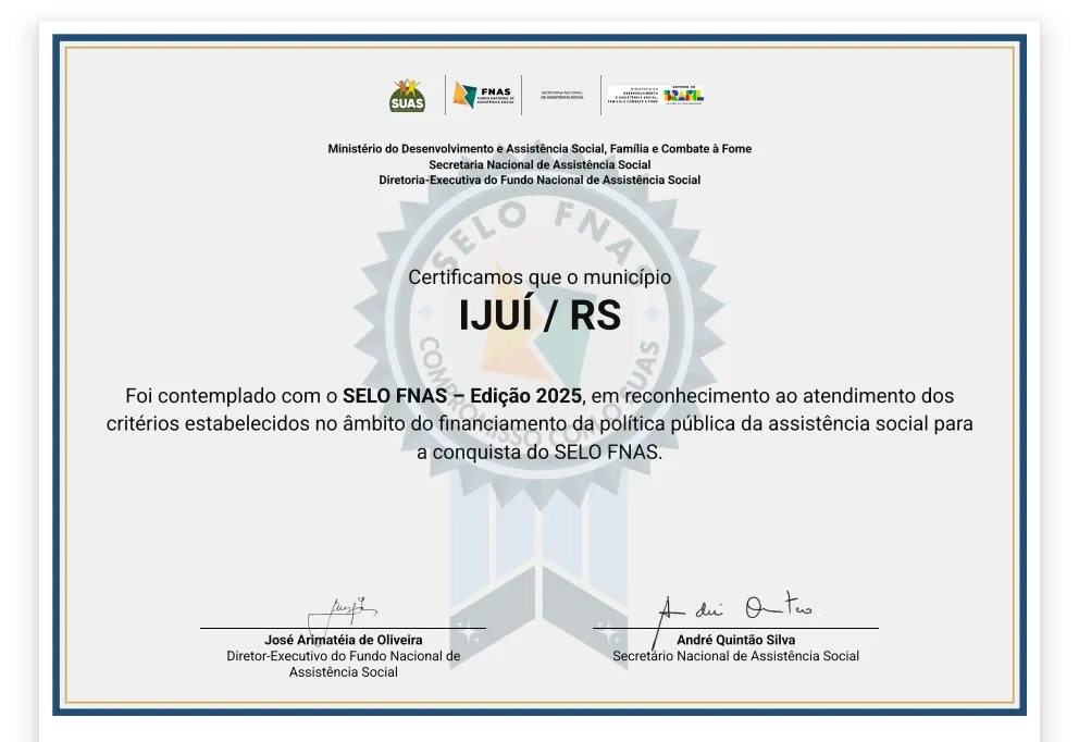 Ijuí recebe mais um reconhecimento, dessa vez, no Desenvolvimento Social