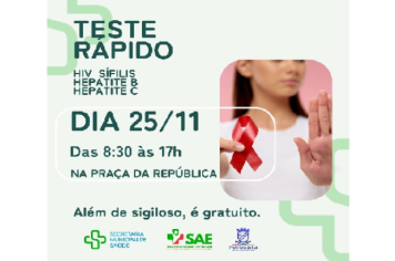 Teste Rápido será realizado no próximo sábado